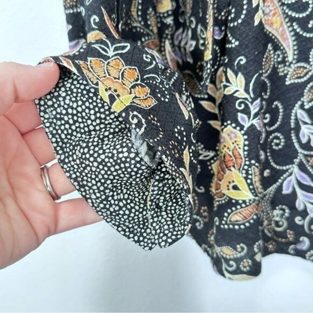 Michael Stars 1X Black Floral Printed Tie Bow Shirt Blouse Casual Office NEW - Picture 4 of 8